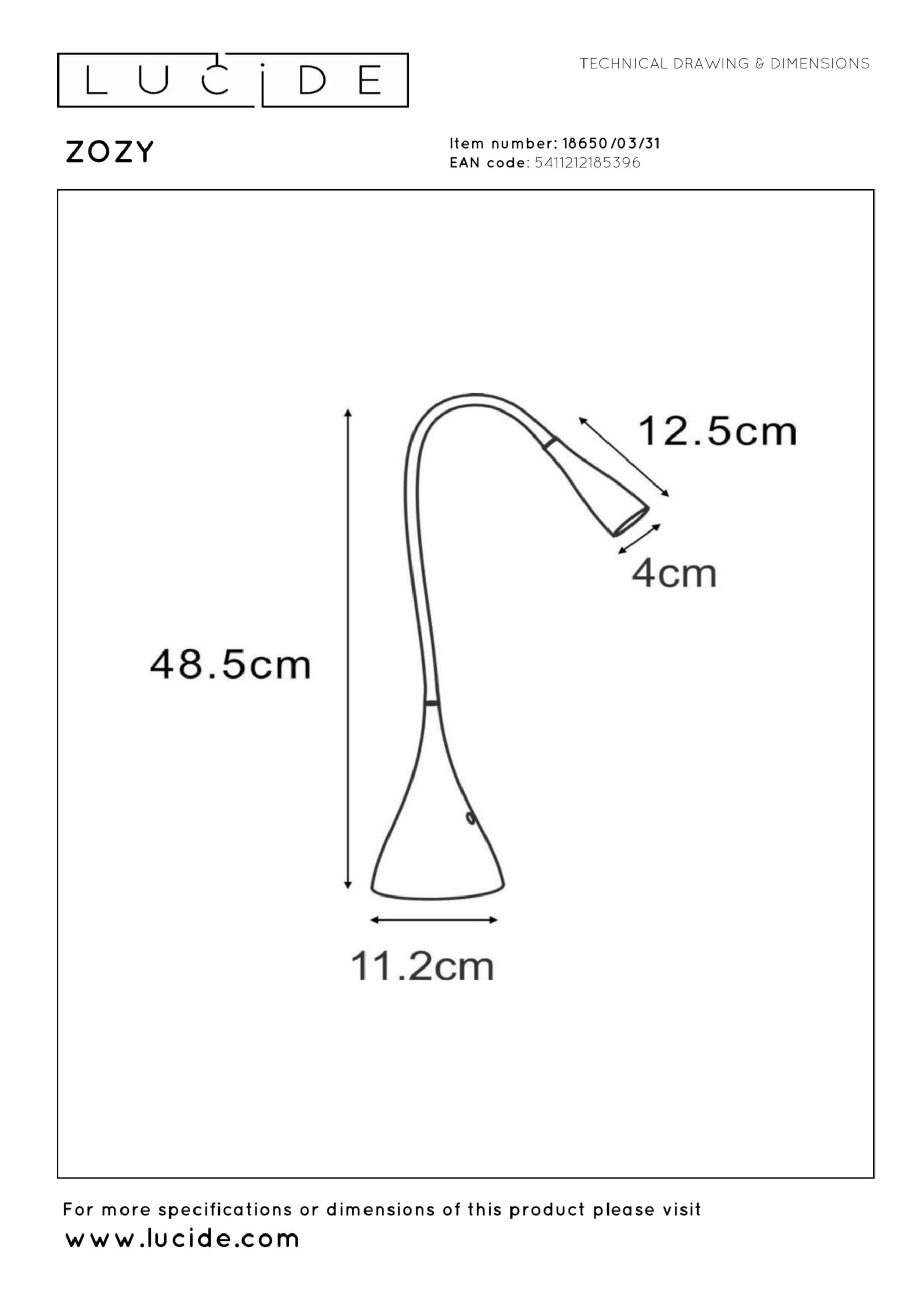 LUCIDE ZOZY - Schreibtischlampe - LED Dim. - 1x4W 3000K - Weiß