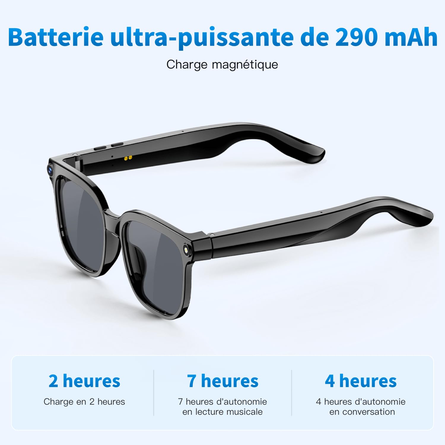 Lunettes intelligentes AI 32 Go avec caméra HD 4K, Lunettes avec caméra Anti-tremblement 8 MP, Prise en Charge de l'enregistrement vidéo, Traduction en Temps réel, Verres photochromiques