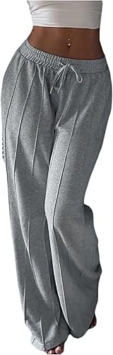 RoseSeek Women's Drawstring Waisted Wide Leg Pants Raised Striped Baggy Pants Ca