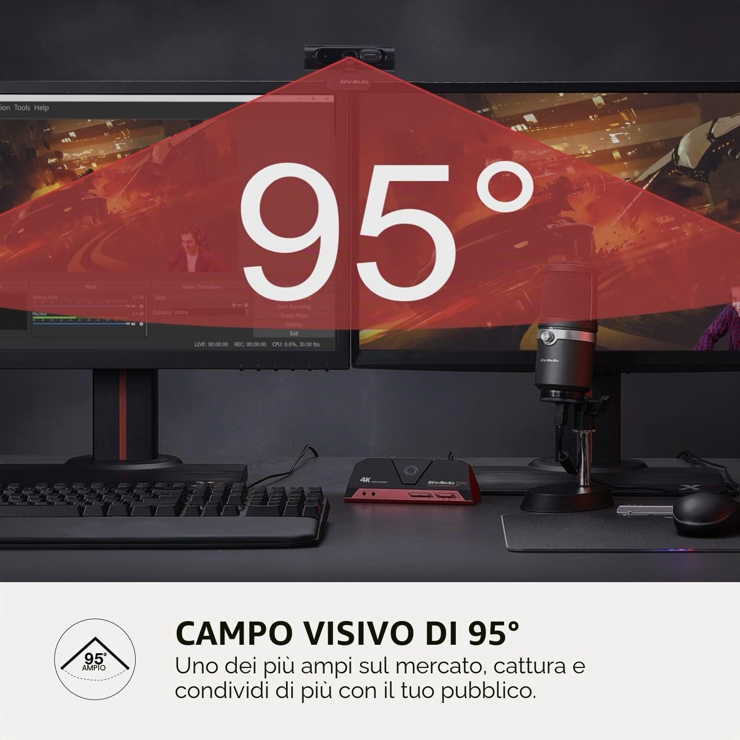 AVerMedia PW315 Webcam, 1080p/60fps Video chat e registrazione, pannello di copertura, porta USB, messa a fuoco fissa, ampio campo visivo regolabile, funziona con Skype, Zoom, squadre - Nero (PW315)