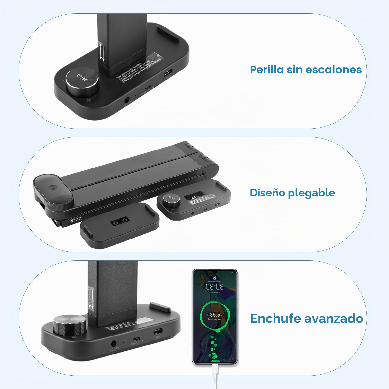 Lámpara de escritorio plegable de media luna de 33.5 pulgadas, 3000 K-6000 K, luz de uñas regulable para escritorio, lámpara LED cuadrada de 40 W con soporte para teléfono para tecnología de uñas,