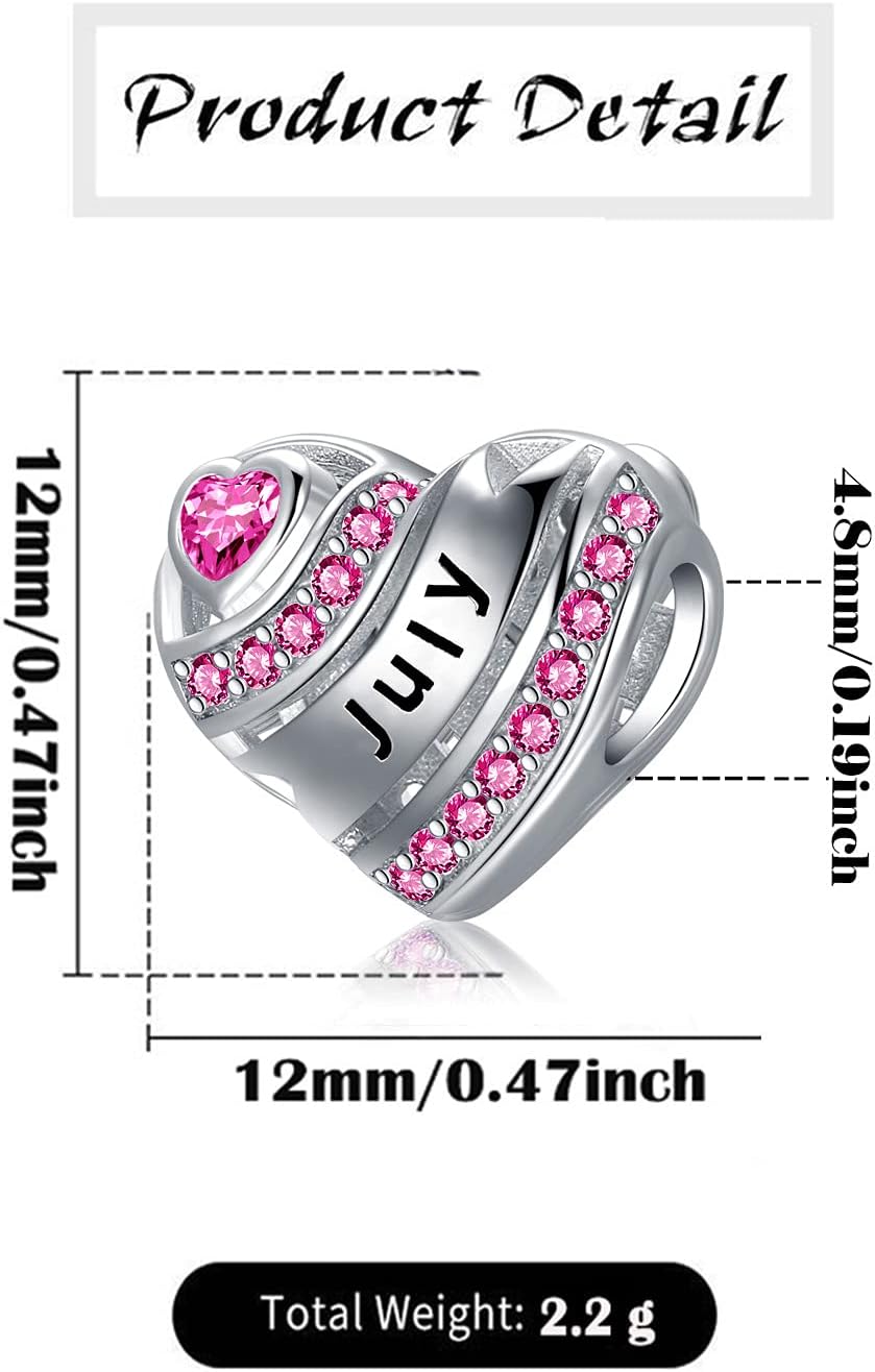Birthstone Heart Charms for Charms Bracelet-925 Sterling Silver Love Heart Bead Charms for Bracelets and Necklaces, Birthday Gifts for Women. - Image 3