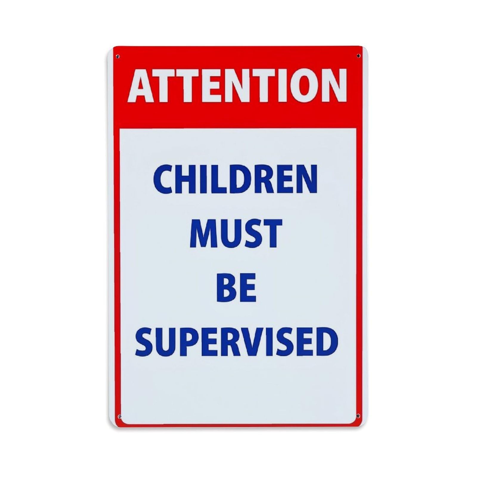 Jdfenggu Vintage Attention Children Must Be Supervised Retro Metal Tin Sign, Metal Poster For Bar, Home, Man Cave, Kitchen, Laundry Room Art Decor 8X12 Inch