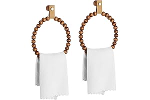 2 Pcs Handmade Boho Towel Rack - Bead Round Wood Towel Ring