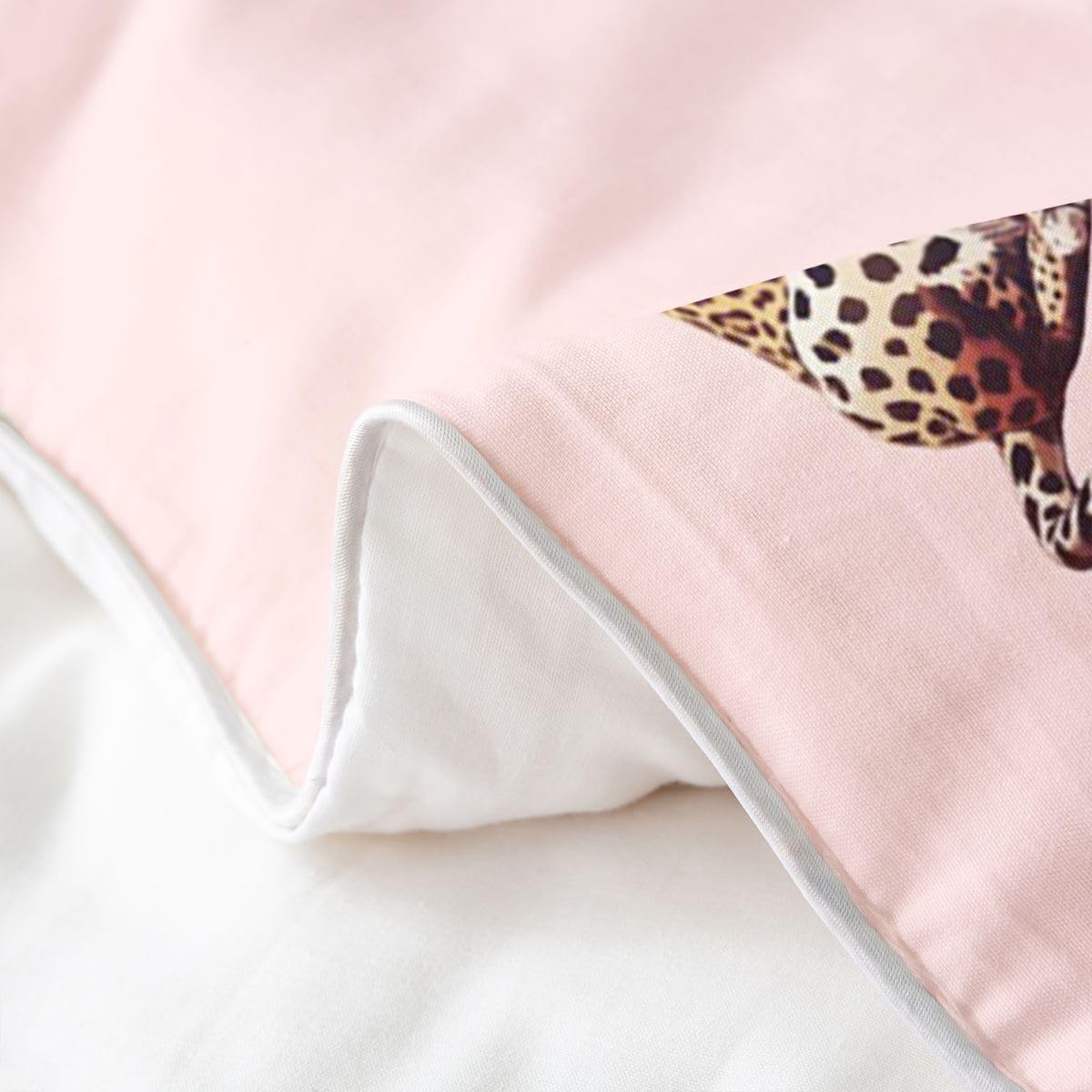 Homewish Modny Leopard Podwójny Zestaw Pościeli Różowe Kokardki Bawełniana Poszwa Na Kołdrę Afrykański Dziki Gepard Poszewka Na Kołdrę Preppy Y2K Estetyczne Zestawy Łóżek