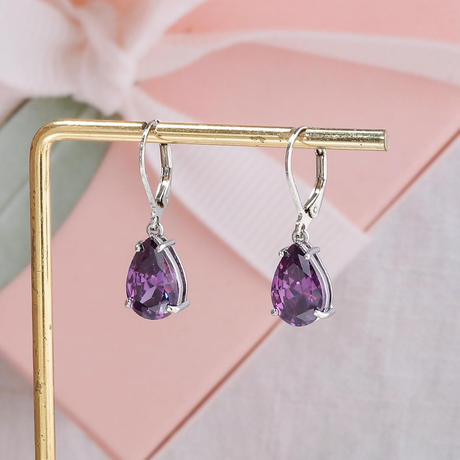 CiNily Leverback Dangle Drop Earrings for Women Girls 14K White/Gold Plated Teardrop Earrings Cubic Zircon Hanging Lever Earrings Fashion Graduation Party Weddings Jewelry Gifts - Image 4