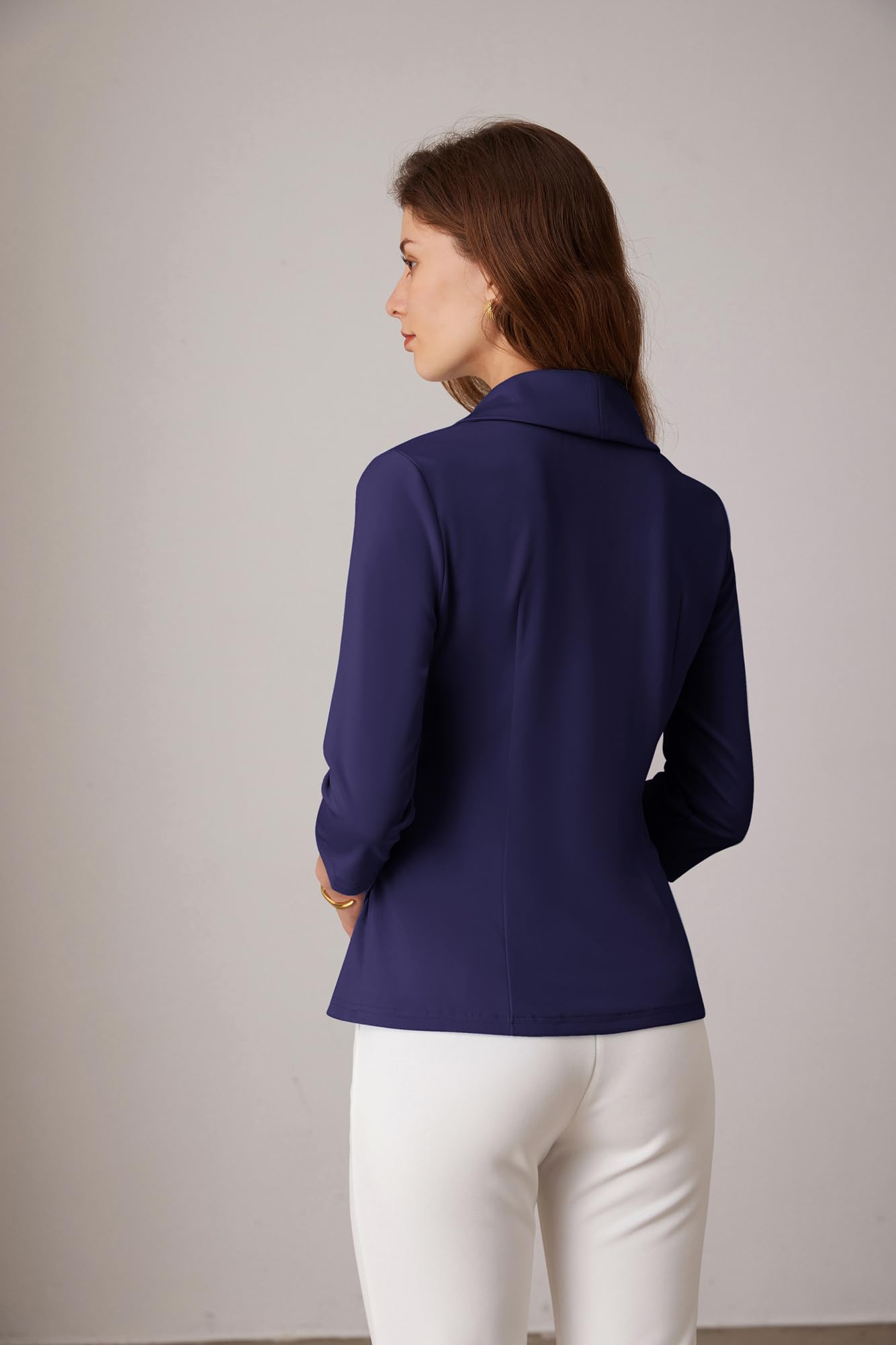 GRACE KARIN Top da donna con scollo a V, maniche a 3/4, camicia a tunica, elegante, plissettata, camicetta da ufficio casual