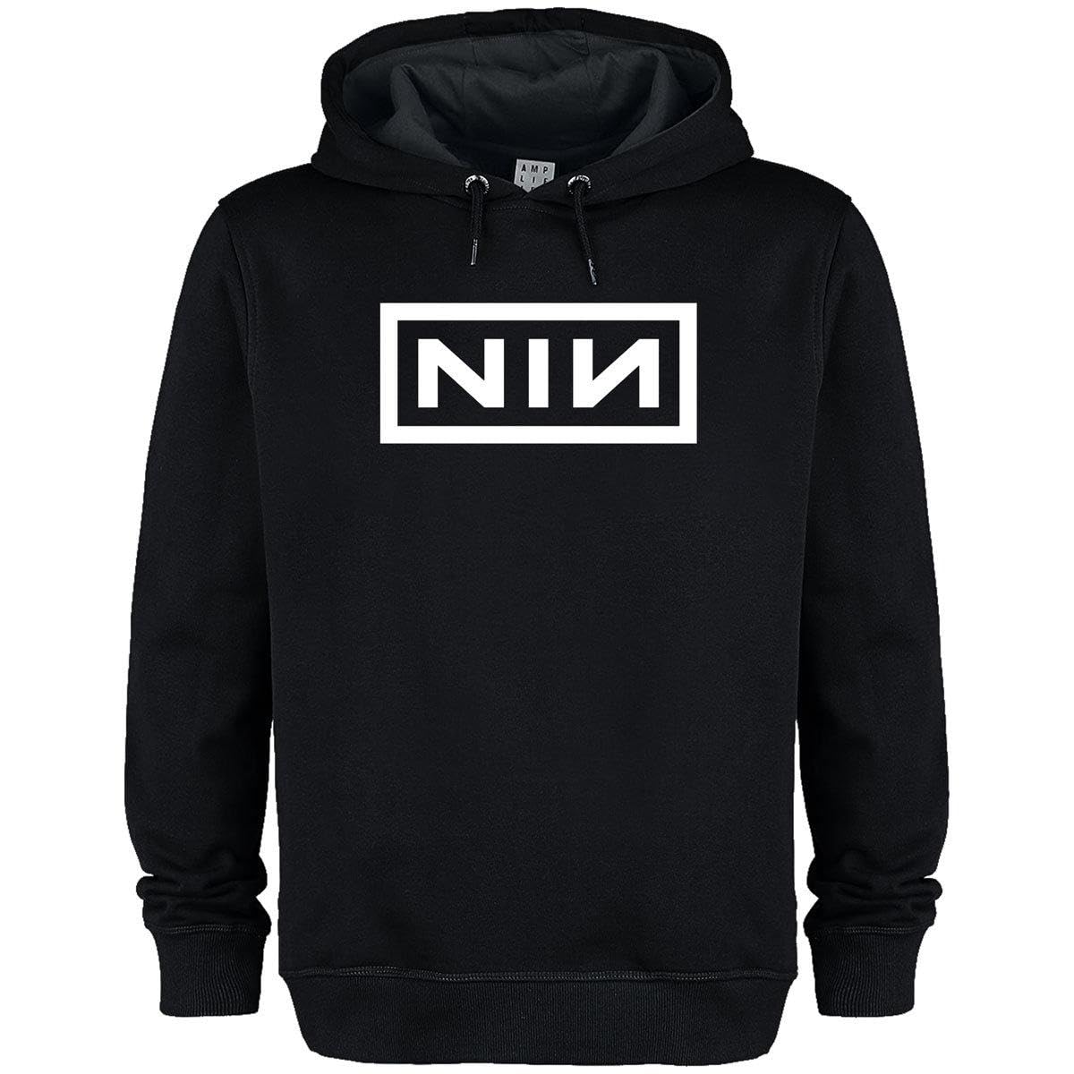 Amplified NIN Logo Hooded Sweatshirt, Black, XXL, Brushed Back Fleece, Relaxed Fit