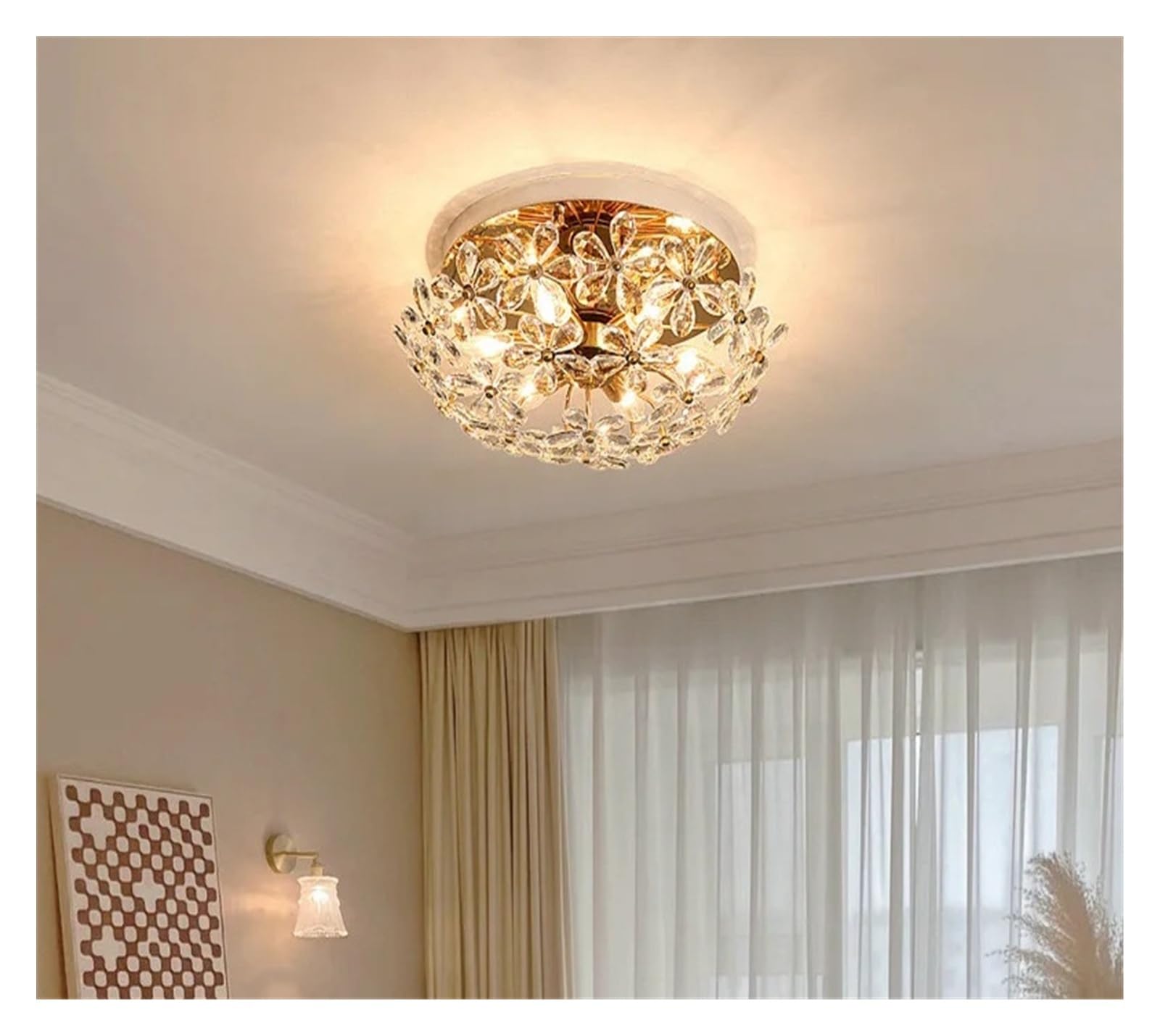 Romantyczny francuski kryształowy płatek żyrandol do salonu, stylu duszpasterskiego, restauracji, sypialni, retro lampa wisząca (średnica sufitu 45 cm)