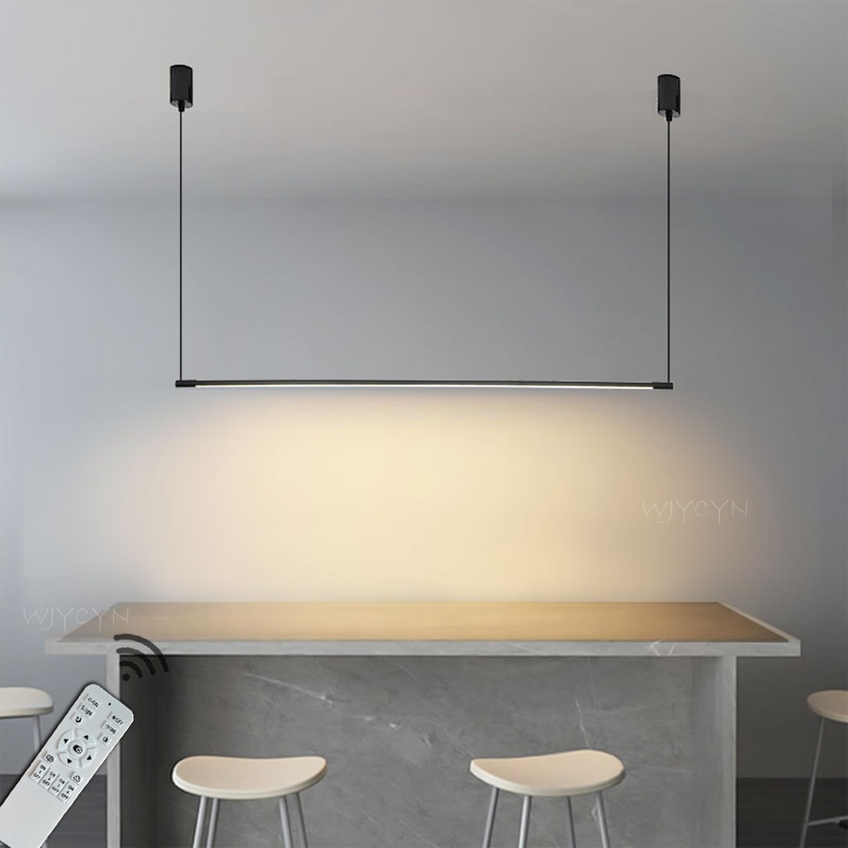 WJYCYN Linear Black Dimmable Dining Room Pendant Lights Modern Pendant Lights LED Dining Table Pendant lamp Height-Adjustable Chandelier for Bedroom Office bar Hanging lamp L100cm 20W