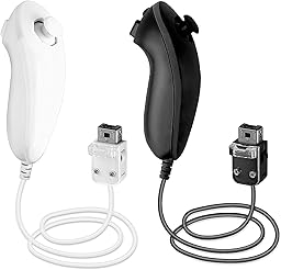 SWeien Wii Nunchuck Controller, 2 Packs Nunchuck Joystick Compatible with Wii console（Black & White）