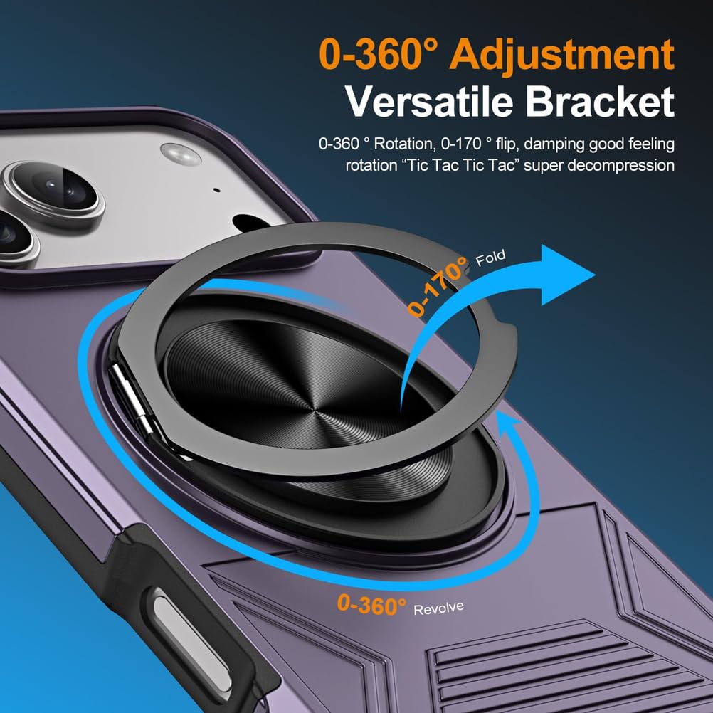 Magnetisch Hülle für iPhone 17 Pro Max/17 Pro/17 Air/17, Militär Stoßfeste rutschfeste Schutzhülle mit Drehbarer Ring Ständer Handyhülle,Schwarz,17