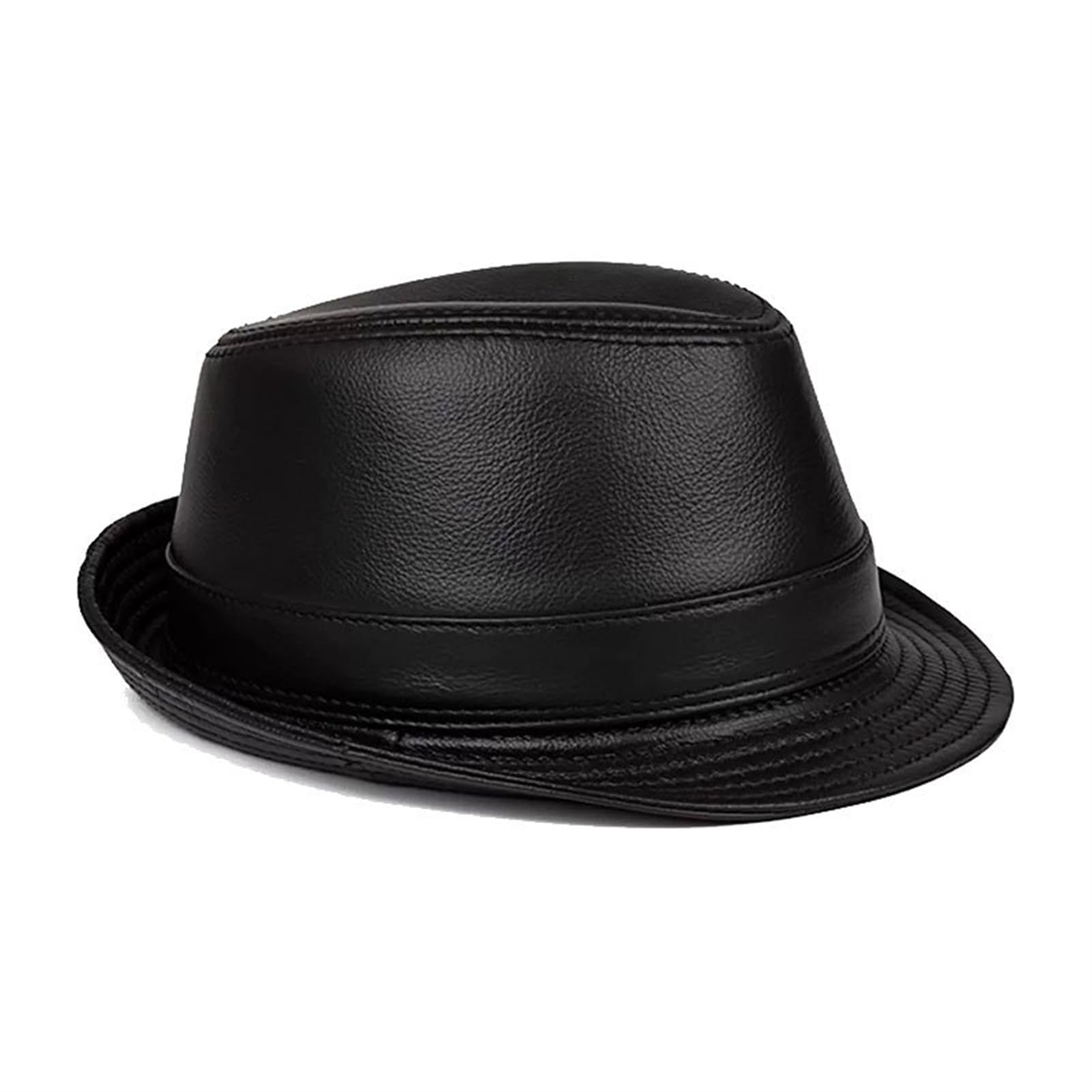 Lifup Hommes Chapeau Fedora Cuir Imperméable Chapeau de Jazz, Rétro à Bords Roulés Casquettes Souples Chapeaux Melon