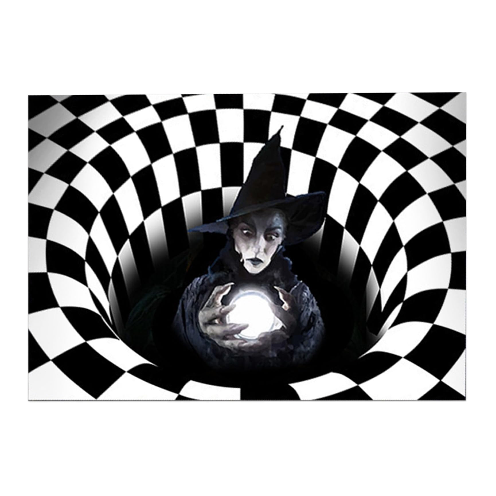 Halloween Area Rug Black White Plaid Round Rugs 3D Visual Optical Floor Mat 20x32 in 3D Visual Optical Illusion Rug Checkered Floor Mat Soft Skin Friendly Funny Rugs Halloween Decoration