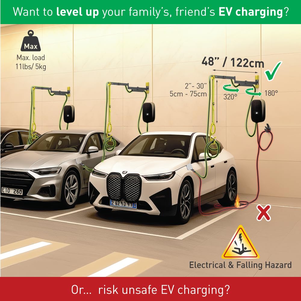 Barkan Cable de carga protector de 48 pulgadas para vehículos eléctricos, para cargadores de nivel 1 y 2, revestimiento de zinc resistente a la intemperie para interiores y exteriores, para cable de