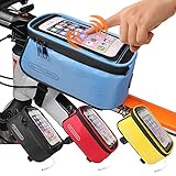 JOY COLORFUL Bicycle Bags Bicycle Front Tube Frame Cycling Packages 4.2,4.8,5.5 inches Touch Screen Mobile Phone Bags Professional Bicycle Accessories (Blue, Large)