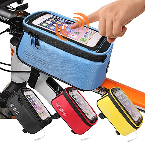 JOY COLORFUL Bicycle Bags Bicycle Front Tube Frame Cycling Packages 4.2,4.8,5.5 inches Touch Screen Mobile Phone Bags Professional Bicycle Accessories (Blue, Large)