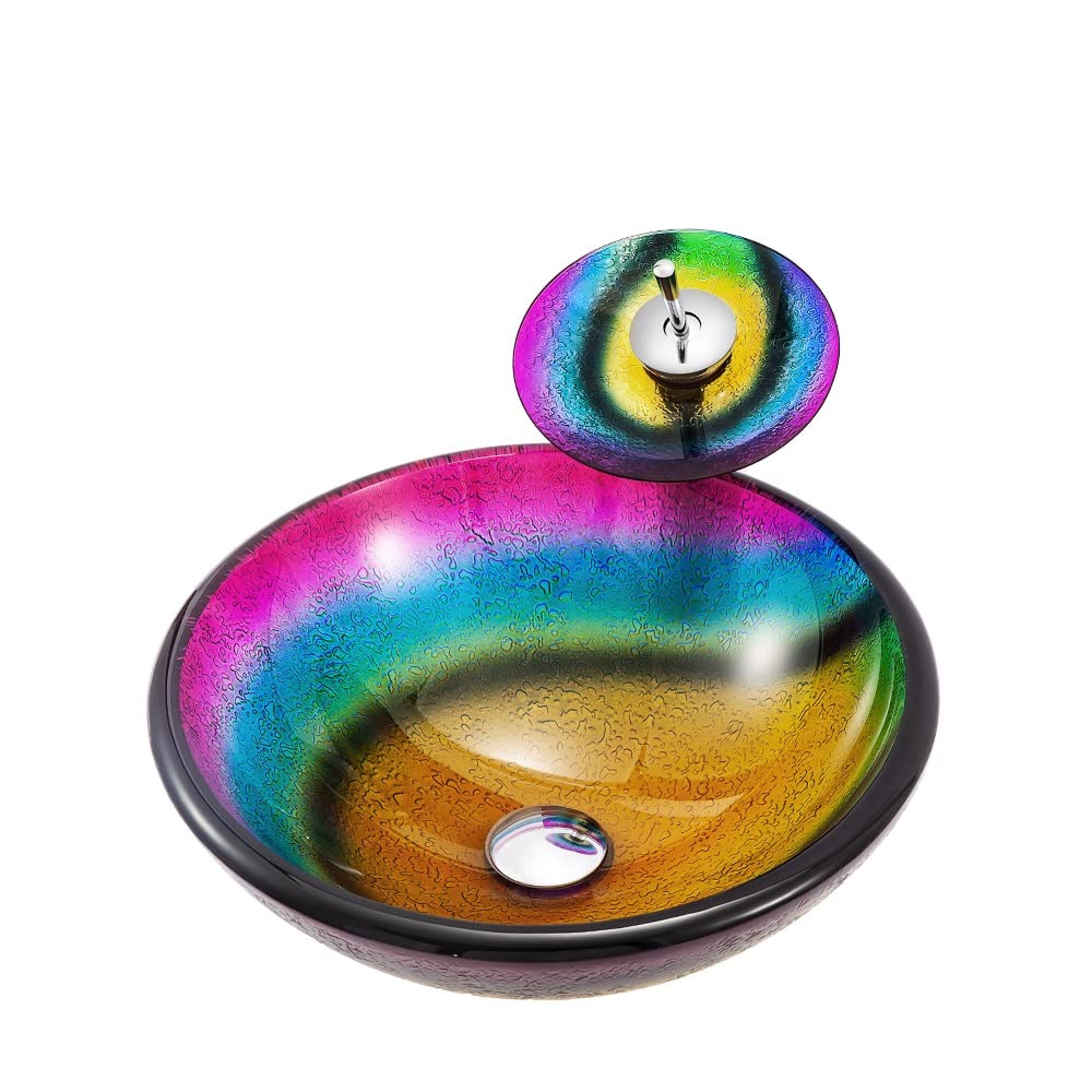 SBCGFY Vessel Sinks, Drain Sink Bathroom Vessel Sink Glass Washbasin Hotel Art Countertop Basin Bathroom Washbasin With Faucet Combo Farmhouse Sink