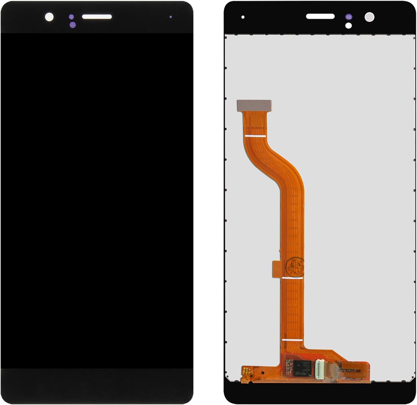 Front and back view of the Huawei P9 replacement LCD screen with flex cable.