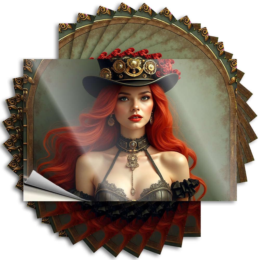 Unique, Decals Laptop Steampunk Beauty with Red Hair and Intricate Attire. | Teens Teenage(6X9CM)