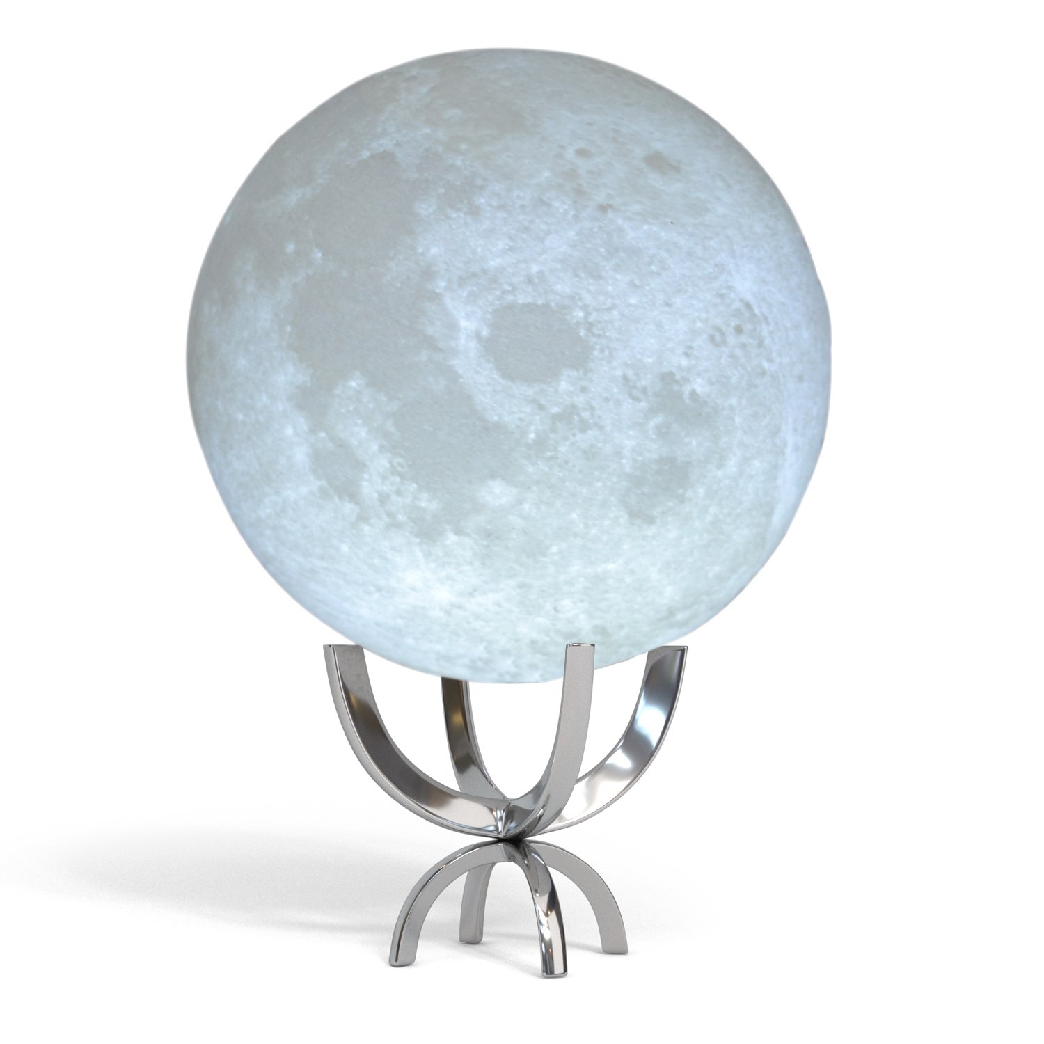 Moon Lamp 3d Printing LED Night Light With Elegant Metal Stand, Decorative Lunar Light, Unique Baby Shower Gift or Gift for Kids, (12cm)4.7in Moon, Touch Control and Rechargeable by lil hoots (Silver)
