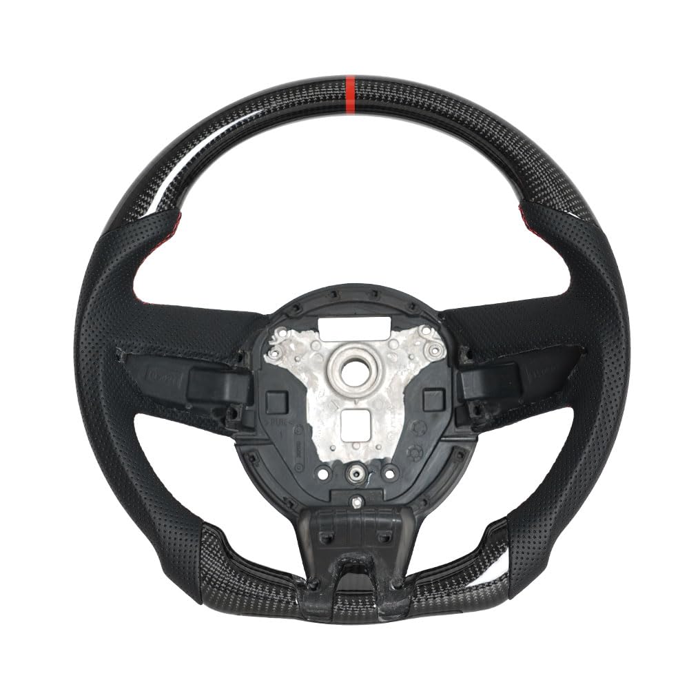 JIANGGAI Carbon Fiber Steering Wheel,D-Shaped Flat Bottom Perforated Leather Grip Handmade Car Steering Wheel Fit for Chevy Camaro SS LS 2010 2011 (Not Paddle Specs)