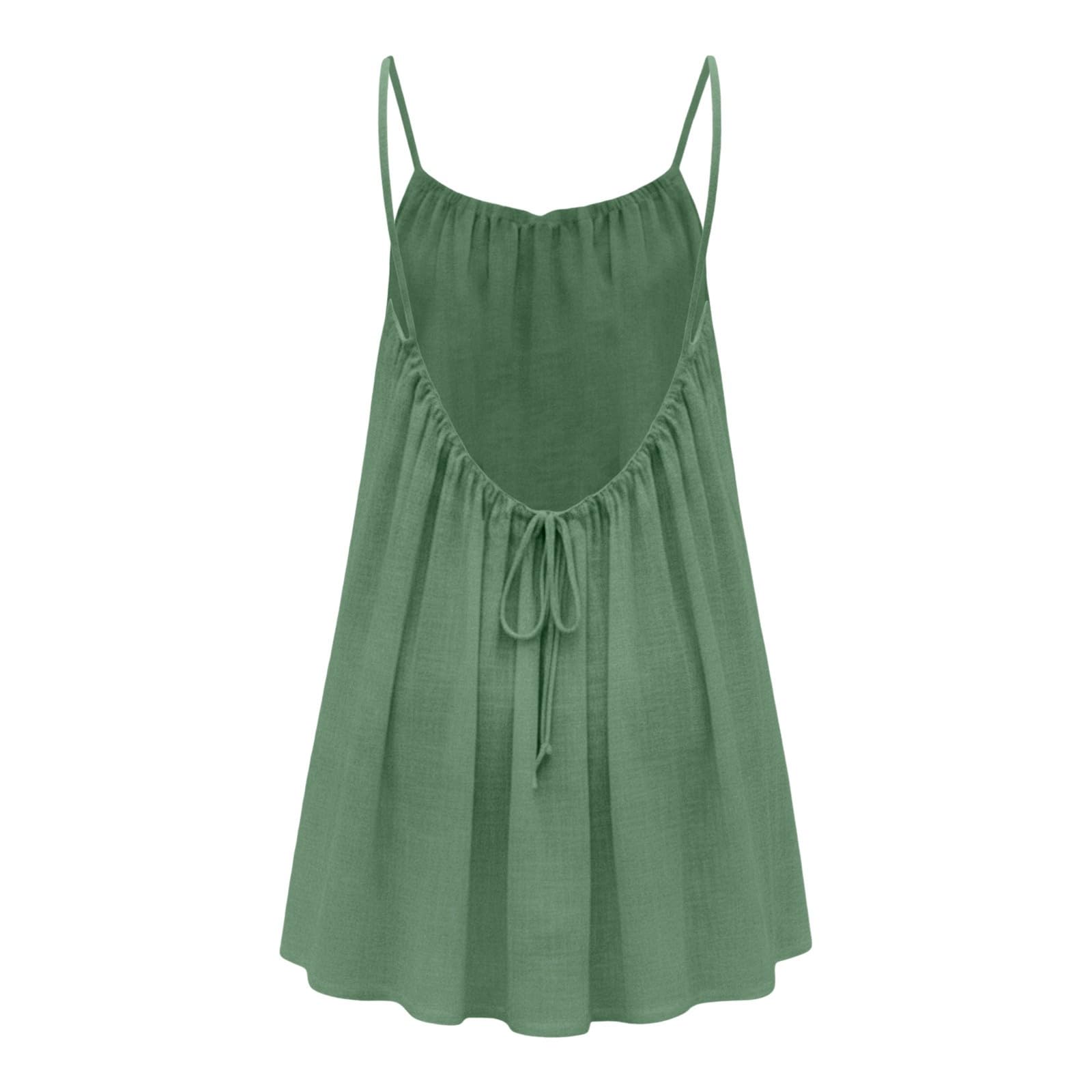 Vestido corto de verano para mujer, vestido de verano ligero hasta la rodilla, vestido de playa, vestido suelto, tallas grandes, vestido sin mangas, tirantes finos, sin espalda, vestido de