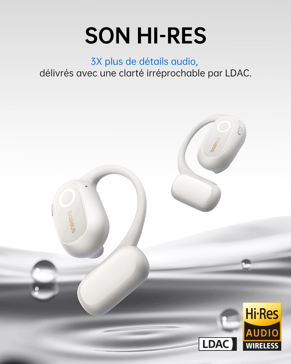 Baseus Bowie MF1 Casque Bluetooth Ouvert Acoustique Dirigé Basses Puissantes Ultra Léger IPX4 Étanche Microphones ENC Écouteurs sans Fil Bluetooth 5.4 pour Course à Pied Entraînement Fitness