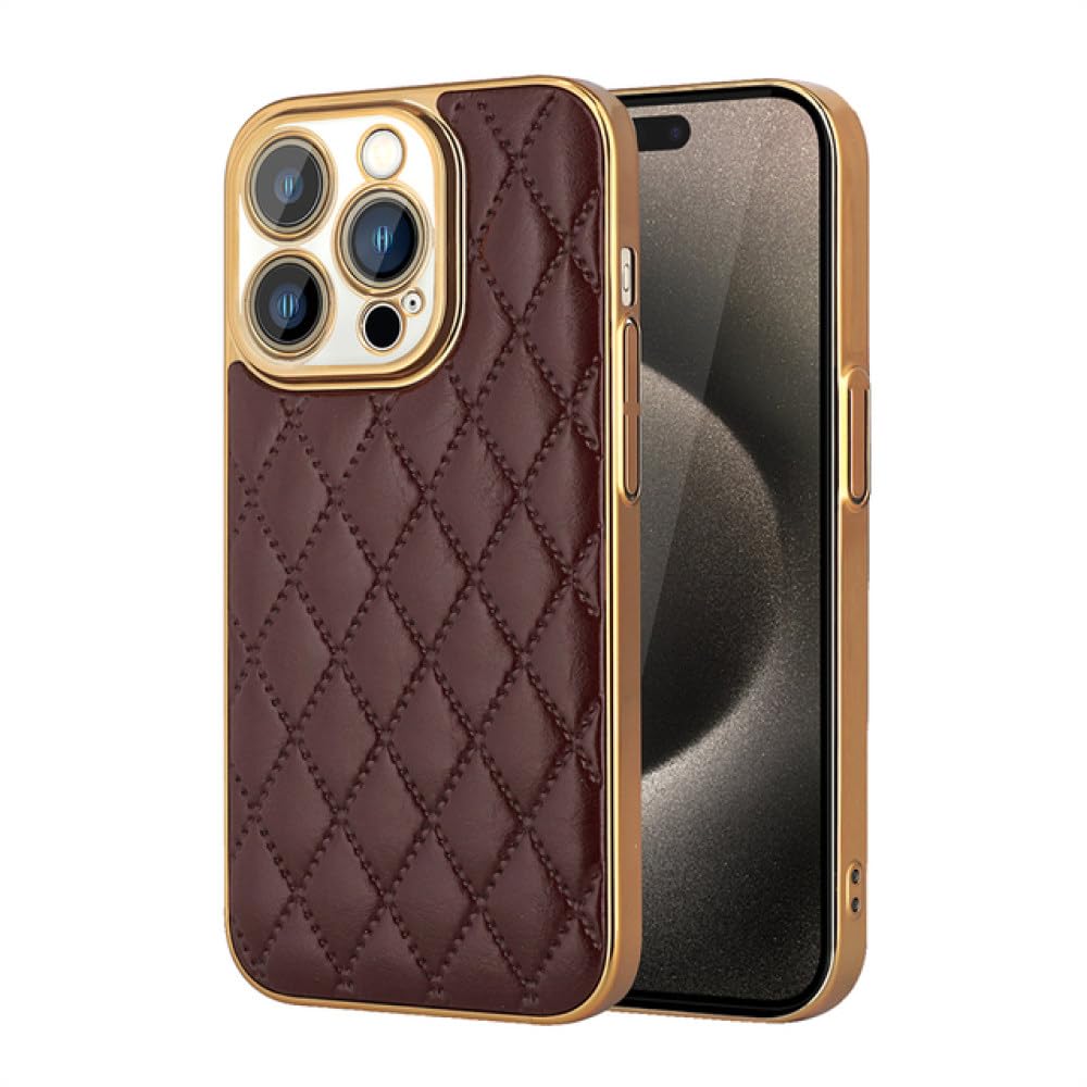 Coque iPhone 13 de luxe LVTFCO antichoc en treillis diamant 3D couleur marron - 6