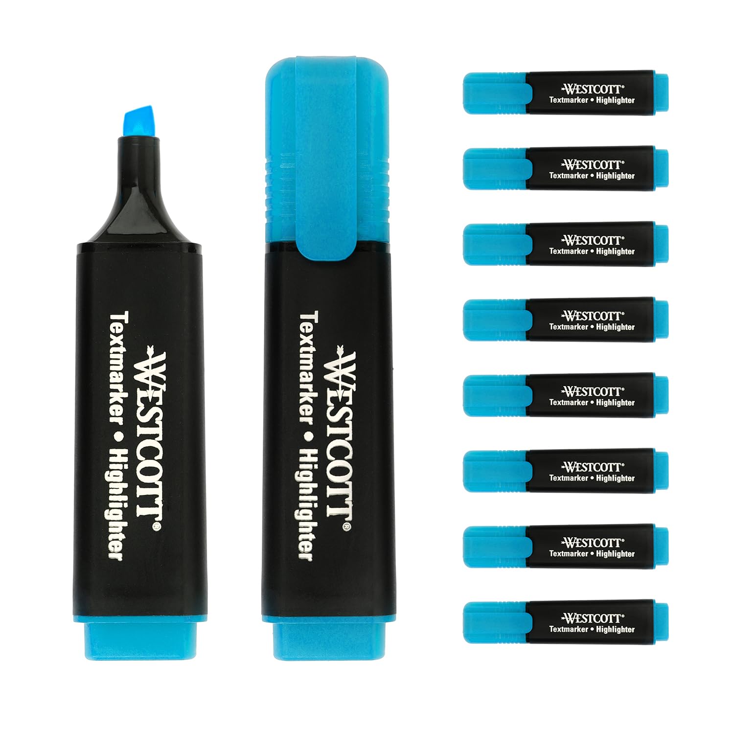 Westcott highlighter markers 10 pieces blue | 10-pack highlighter markers in bright blue | 2-5 mm line width | premium ink from Germany | E-743631 00