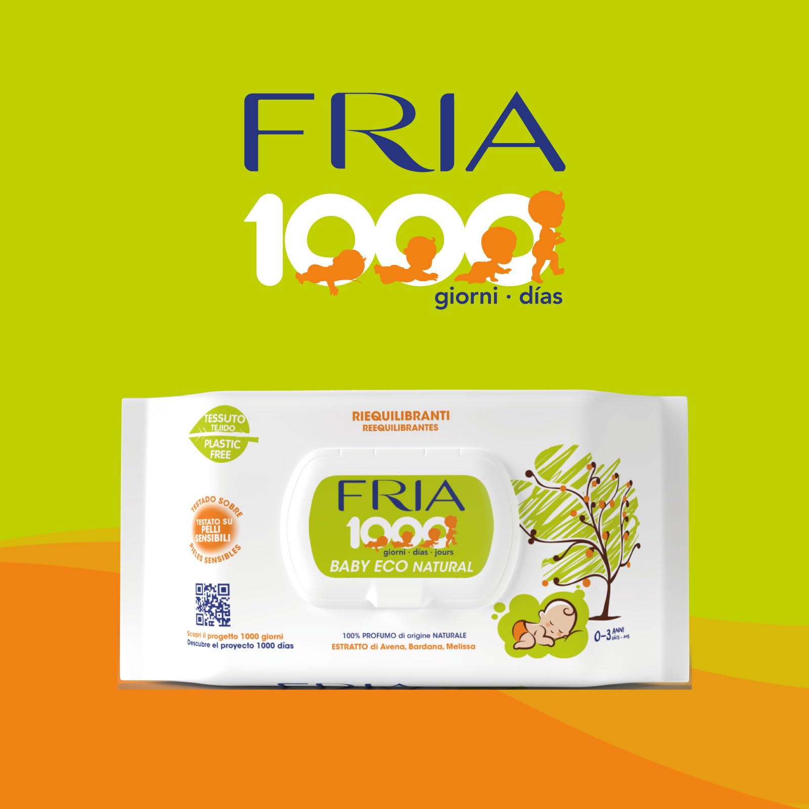 Fria Baby Eco Natural Salviette per Cambio Pannolino 1000 Giorni, Confezione 72 Salviette