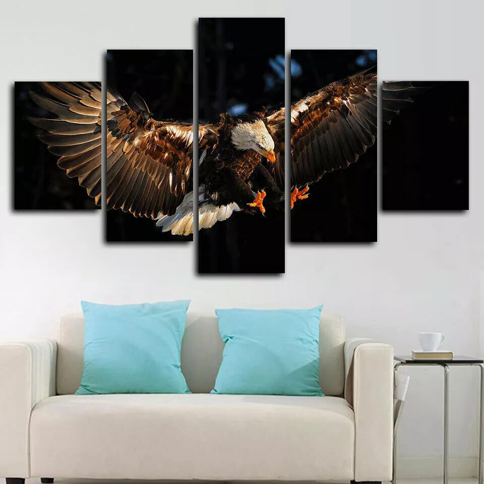 Impression encadrée tableaux aigle en 5 pièces avec toile tendue haute définition 100x55