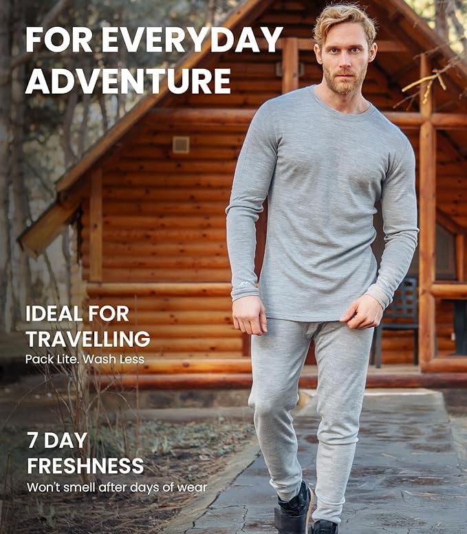 Image of Merino Wool Base Layer Mens Bottom Pants 100% Merino Wool Heavyweight, Midweight, Lite Thermal Underwear Long Johns and Socks