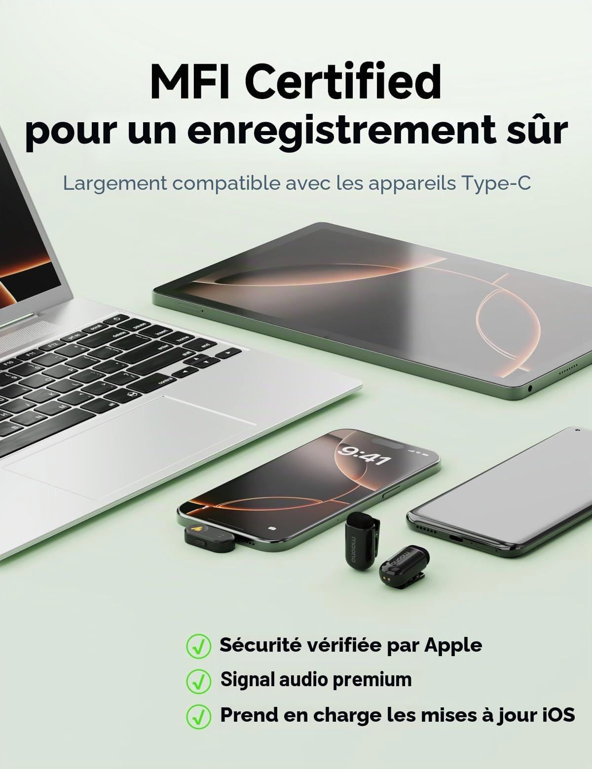 MAONO Wave T1 Mini Micro Cravate sans Fil pour iPhone 17 16 15 Android, Tablette, avec USB-C, Réduction de Bruit, Filtres Vocaux IA, pour TikTok Youtube Vlog Vidéo