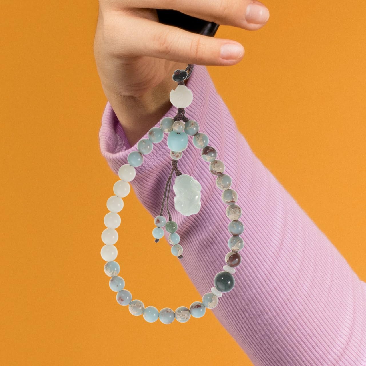 Hemobllo Shoushan Agalmatolite Phone Lanyard Short Chinese Style Beaded Wrist Strap Mobile Phone Chain Accessories Rope