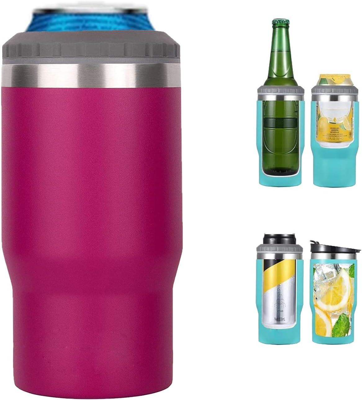 14oz Can Insulator, Two-Way Lids Double Wall Stainless Steel Insulated Can Cooler, Beer Bottle holder (Red)