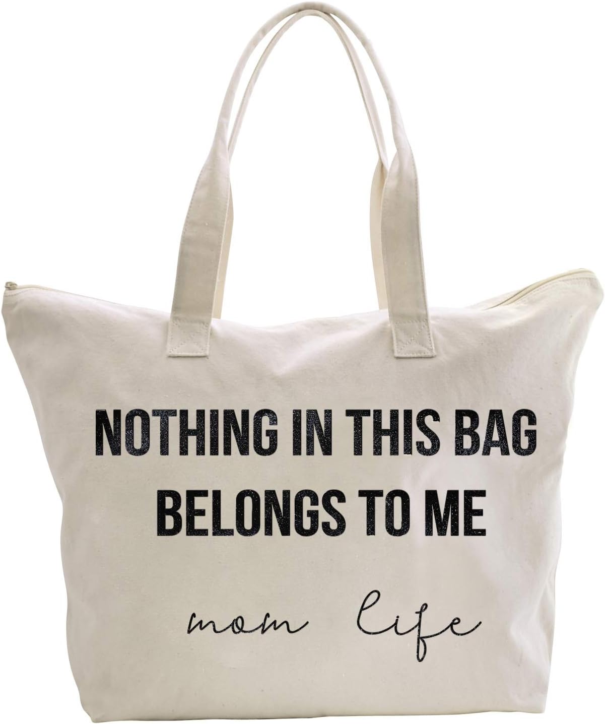 ELEGANTPARKBaby Shower Gifts for New Mom Life Tote Bag Mothers Day Christmas Birthday Valentines Day Gifts for Mom to be Canvas Tote with Zipper and Pocket Shoulder Bag Cotton Ivory