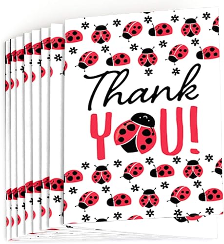 Miniatura 2 de Big Dot of Happiness Happy Little Ladybug - Tarjetas de agradecimiento para baby shower o fiesta de cumpleaños (8 unidades)