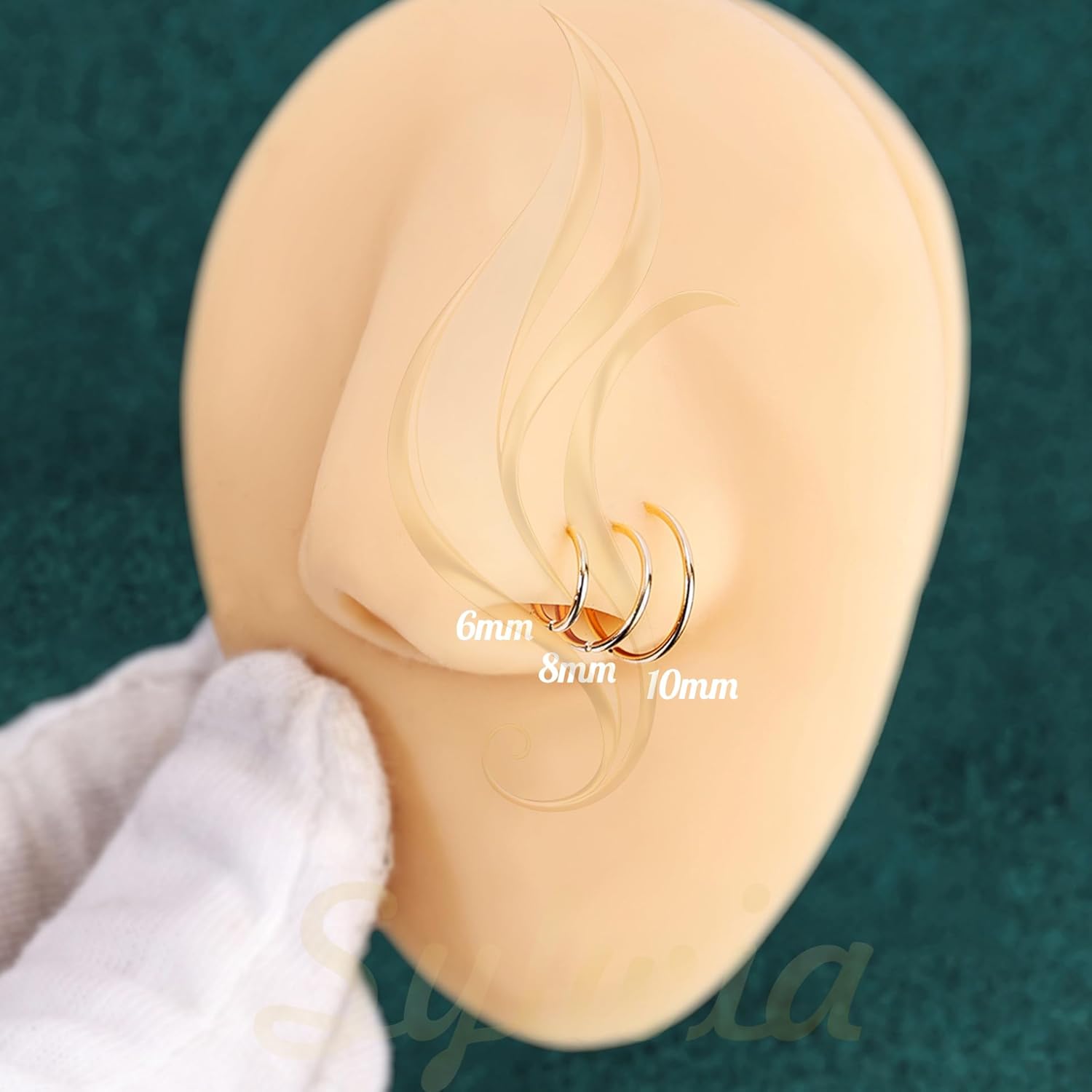 SYLWIA 14k Solid Gold Thin Nose Ring Hoop, Handmade 26g/24g/20g Nose Piercing Jewelry, 6/8/10mm Diameter Hypoallergenic Real Gold Nose Rings for Women Men - Image 4