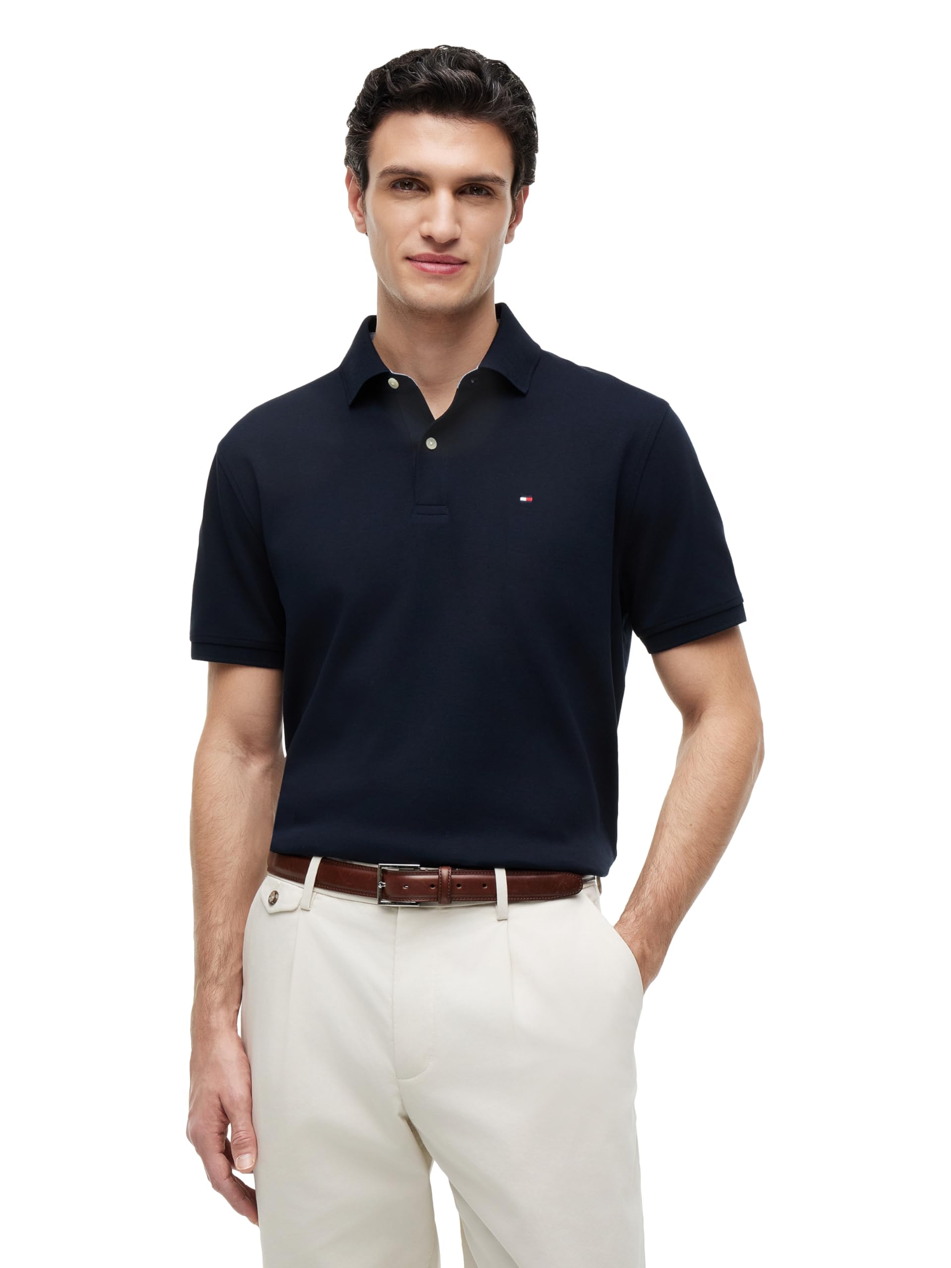 Tommy Hilfiger Men's Short Sleeve Stretch Cotton Polo in Classic Fit with Embroidered Flag Logo
