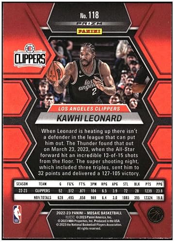Miniatura 2 de KAWHI LEONARD 2022-23 Panini Mosaic Fast Break Silver #118 NM-MT NBA Basketball Clippers