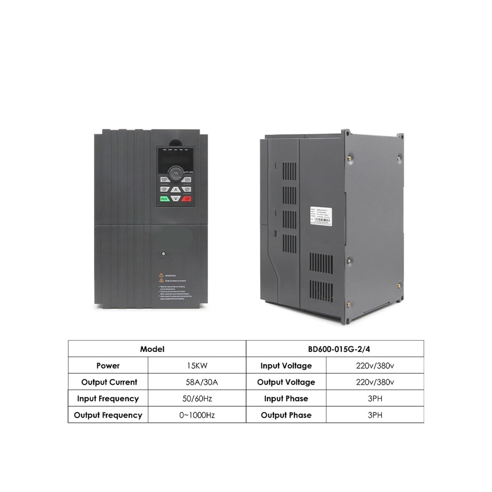 15KW BD600 Inverter 220v/380v Azionamento a frequenza variabile Uscita trifase Controllo velocità motore 0-1000Hz vettoriale