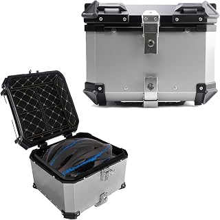 Baúl para Moto 36L 45L 55L 65L - Maletero Impermeable con Llaves Y Accesorios, Caja De Almacenamiento, Topcase Aluminio Universal (Color: Blanco, Tamaño: 55L)