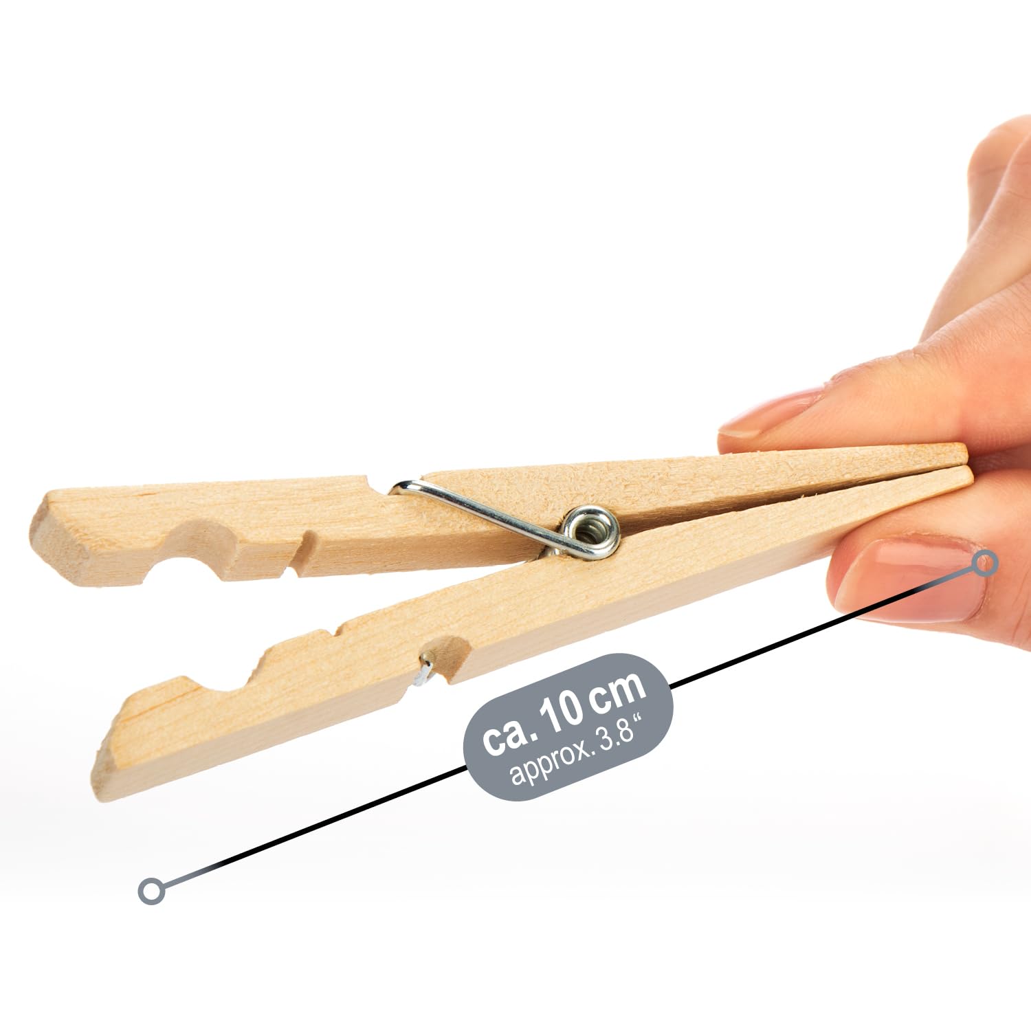 COM-FOUR® 100x XXL Pinzas para la Ropa de Madera - Madera de Abedul sin Tratar para Colgar Ropa Aprox.10 cm (100 Piezas - Abedul - XXL)