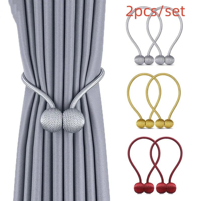 Attaches pour Rideaux, Embrasses à Rideaux Magnétiques Boule de Perles Multicolore 47cm Longueur 2 pcs(Grey 2pcs)