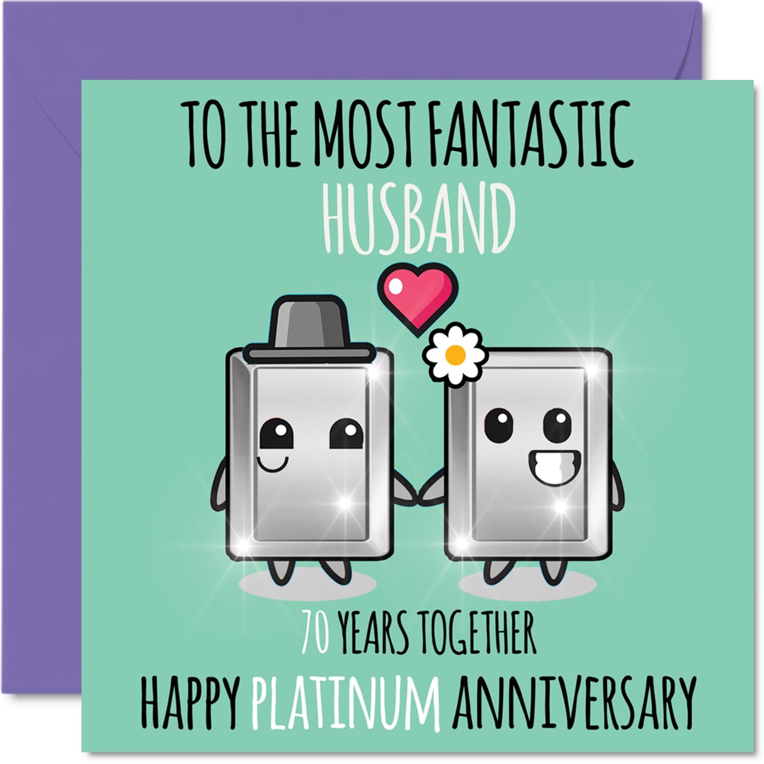 Cute Platinum Anniversary Card for Husband - 70 Years Together - Happy 70th Wedding Anniversary Cards for Husband from Wife, 145mm Greeting Cards Anniversaries
