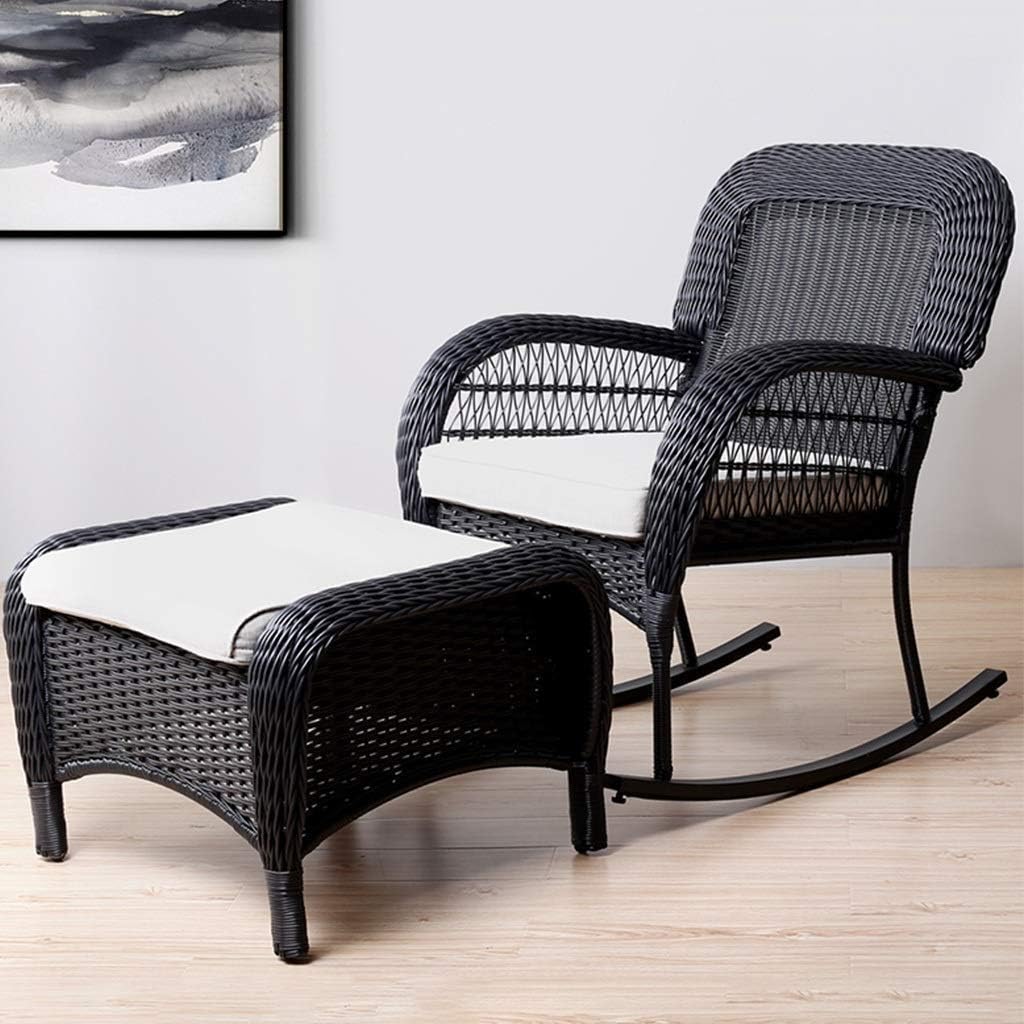 Rocking Chair Smooth Rocking Motion Outdoor Rattan Rocking Chair with Cushion Footstool Suitable for Terrace Living Room