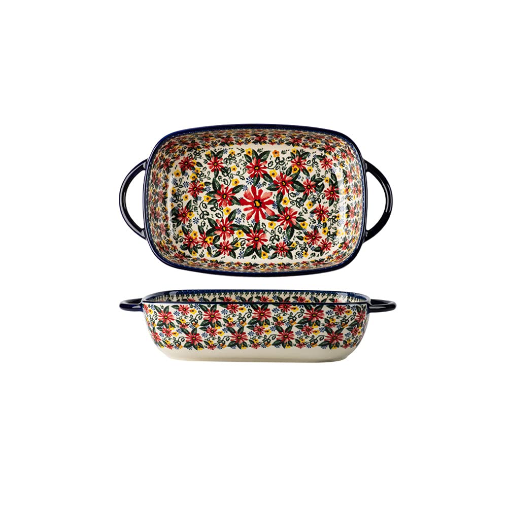 Naczynia do pieczenia, Blacha do pieczenia z uchwytem, ​​Porcelanowe naczynia do pieczenia z uchwytem Naczynie piekarnikowe, Forma do pieczenia lasagne Zapiekanka Duże prostokątne naczynie do pieczeni