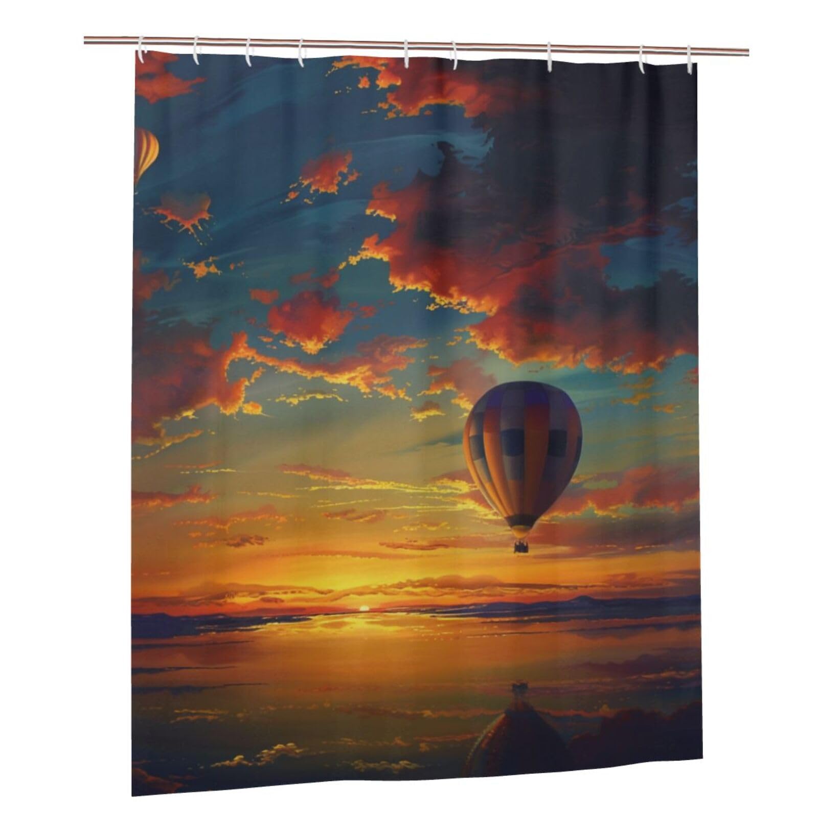 BWWHCCTI hot air balloon sunset Printed Shower Curtain With 12 Plastic Hooks Opaque Quick Drying Waterproof Shower Curtains Sets For Bathroom 152x183 Cm