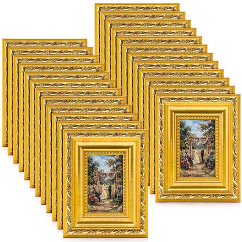Image of 24 Pcs 2 x 3 Inch Small Gold Picture Frames Bulk Mini Vintage Antique Ornate Retro Baroque Photo Frames with Backboard for Wall Hanging Tabletop Home Decor Wedding Christmas Display